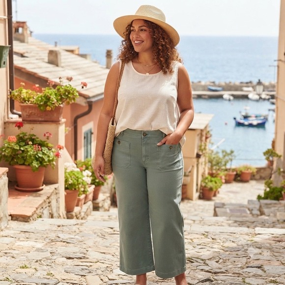 LOFT Pants - LOFT Palmer Wide Leg Pants Sage Green Utility Patch Pocket Trousers Womens 12